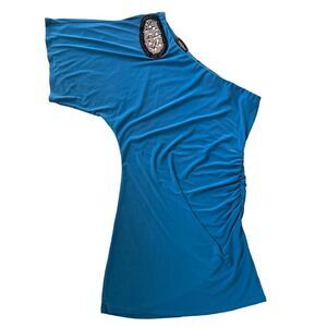 Tempted One Shoulder Bodycon Rhinestone Studded Dress Teal Women’s Medium NWOT